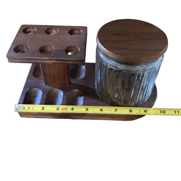 Vintage Deco 6 Pipe Walnut Tobacco Stand Ribbed Glass Humidor Decatur Industries - Picture 6 of 16